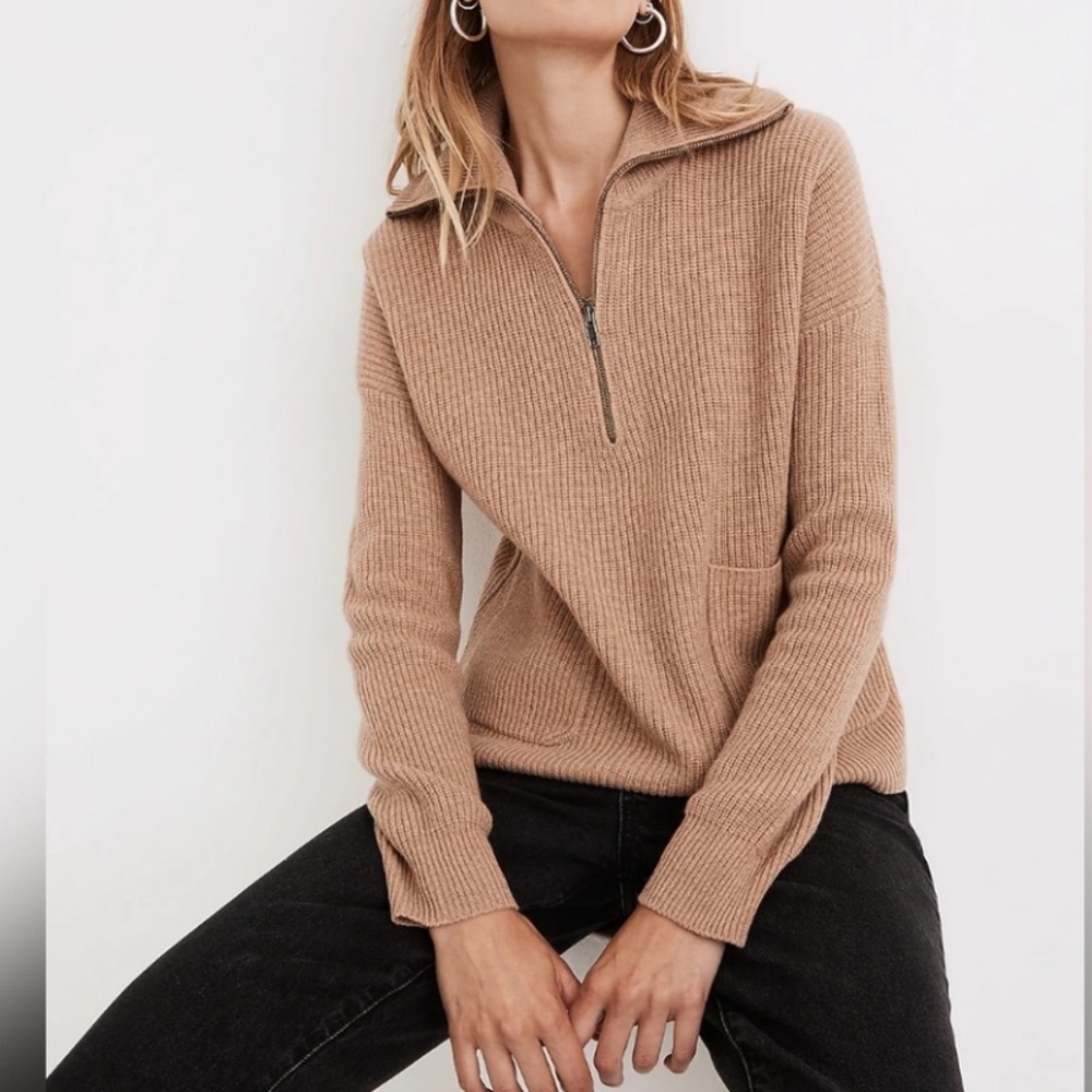 Madewell Glenbrook Ribbed Half-Zip Sweater  Pullover in Camel Sz XS